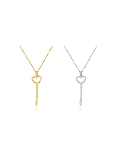 925 Sterling Silver With Gold Plated Simplistic Key Pendant  Necklaces