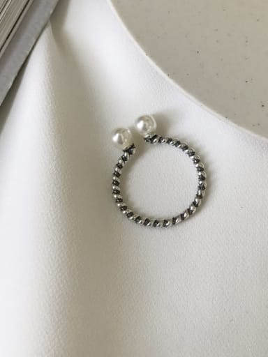 925 Sterling Silver Imitation Pearl Minimalist  Free Size Midi Ring