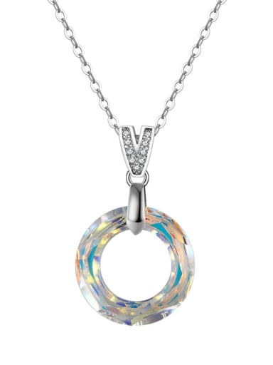 Platinum,  Length: 45CM,  Weight: 2.58g 925 Sterling Silver Austrian Crystal Geometric Minimalist Necklace