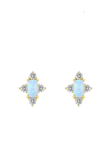 golden 925 Sterling Silver Opal Cross Minimalist Stud Earring
