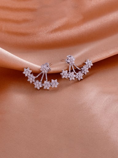 ES1647 ? Platinum ? 925 Sterling Silver Cubic Zirconia Flower Minimalist Cluster Earring