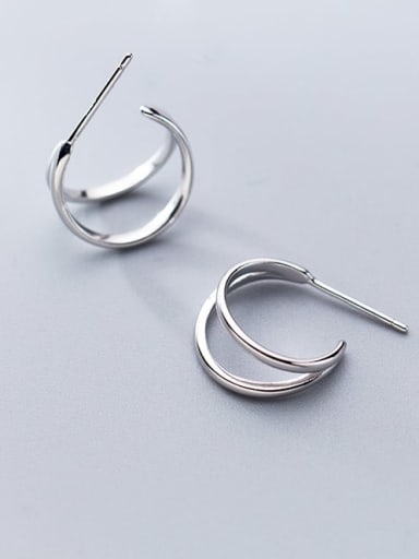 925 Sterling Silver  Simple hollow double layer Stud Earring