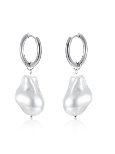 Titanium Steel Imitation Pearl Geometric Minimalist Huggie Earring