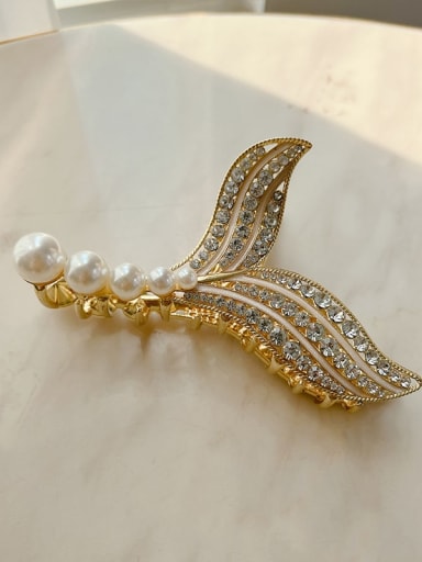 Pearl White 11.6cm Alloy Cubic Zirconia  Luxury Fish Tail  Jaw Hair Claw