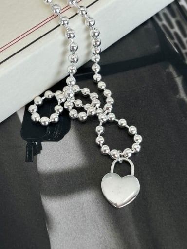 925 Sterling Silver Heart Vintage Beaded Necklace