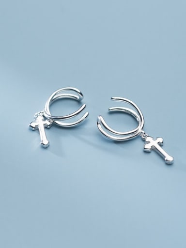 925 Sterling Silver  Minimalistv Cross Clip Earring