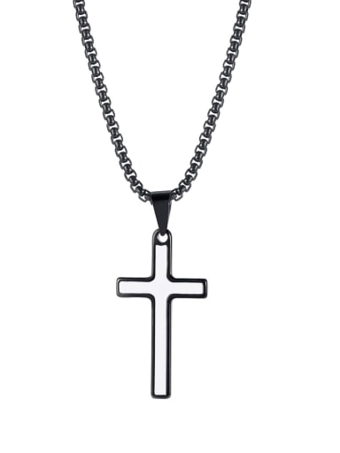 [Steel Black Pendant  chain 3*55cm] Titanium Steel Enamel Cross Hip Hop Necklace