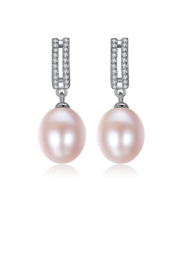 925 Sterling Silver with 3A zircon fashion Freshwater Pearl Drop Earring