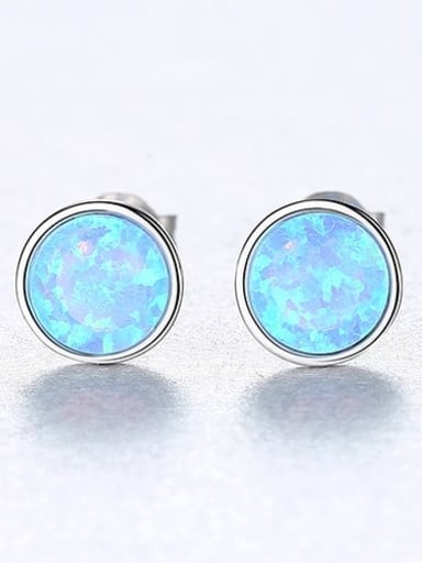 Blue 18H12 925 Sterling Silver Opal Multi Color Round Minimalist Stud Earring