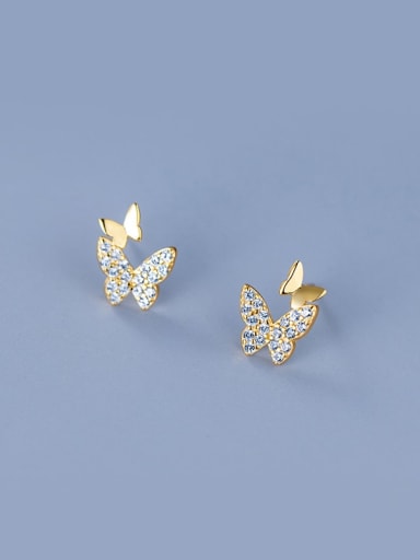 gold 925 Sterling Silver Cubic Zirconia Butterfly Cute Stud Earring
