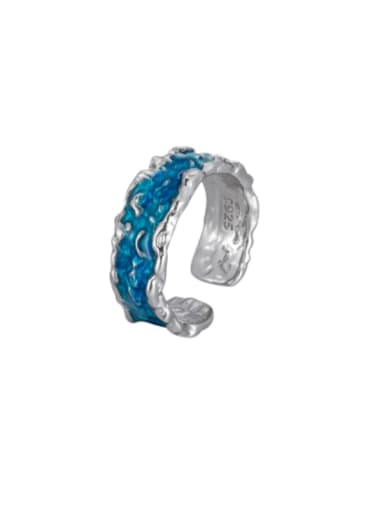 Blue Gradient Ring 925 Sterling Silver Enamel Irregular Hip Hop Band Ring