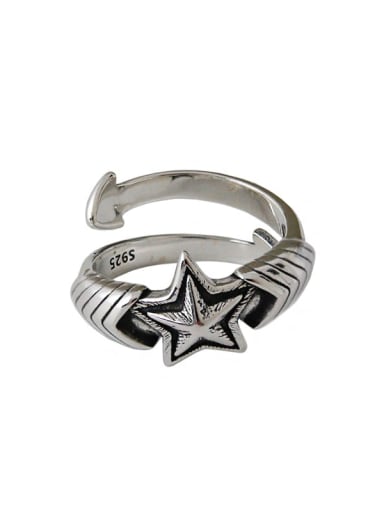 925 Sterling Silver Pentagram arrow  Vintage Free Size Band Ring