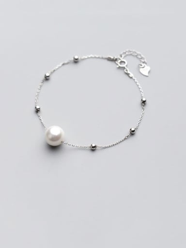 925 Sterling Silver Imitation Pearl Round Minimalist Beaded Bracelet