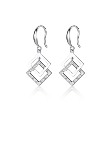 925 Sterling Silver White  Minimalist Hollow Geometric Smooth Squares Interlocking  Hook Earrings