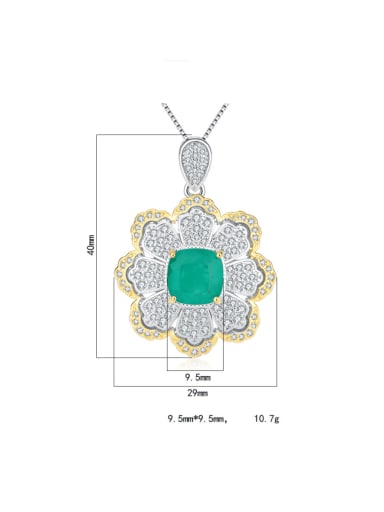 Emerald pendant Brass Cubic Zirconia Luxury Flower Ring and Necklace Set