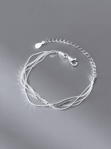925 Sterling Silver  Minimalist  Multi-layer Chain Strand Bracelet
