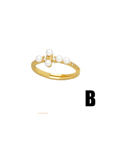 B Brass Cubic Zirconia Pentagram Hip Hop Band Ring