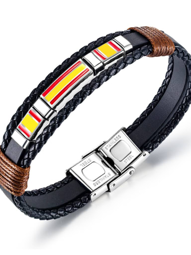 Titanium Leather Geometric Vintage Woven Bracelet