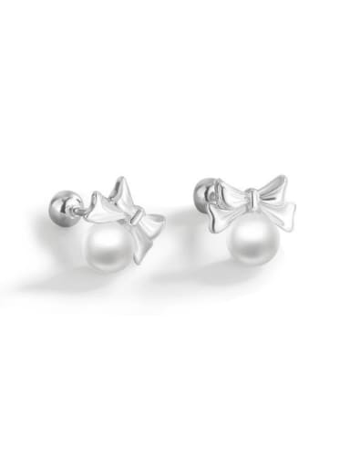 925 Sterling Silver Imitation Pearl Bowknot Dainty Stud Earring