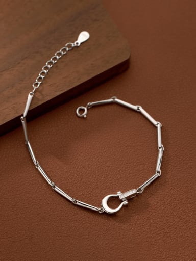 925 Sterling Silver Rhinestone Irregular Minimalist Link Bracelet