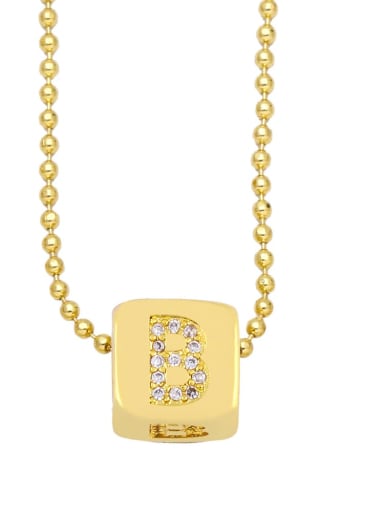 B Brass Cubic Zirconia Letter Vintage square Pendant Necklace