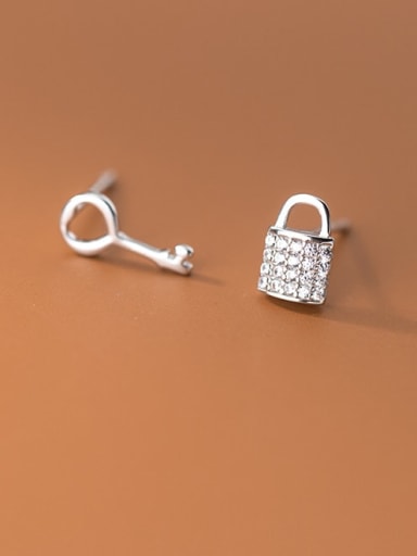 925 Sterling Silver Cubic Zirconia Key Cute Stud Earring