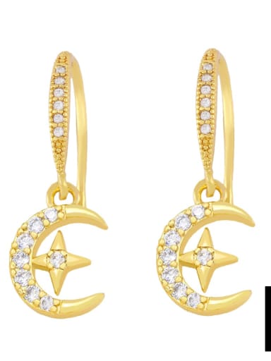 D Brass Cubic Zirconia Star Minimalist Huggie Earring