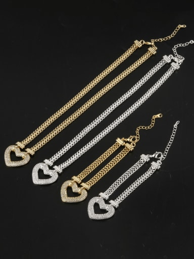 Brass Cubic Zirconia Luxury Heart  Bracelet and Necklace Set
