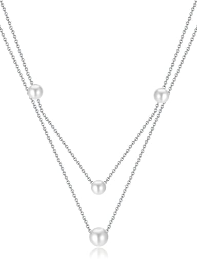GX2358B Steel Stainless steel Imitation Pearl Round Minimalist Multi Strand Necklace