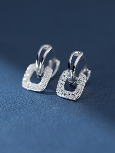 Silver 925 Sterling Silver Cubic Zirconia Geometric Dainty Huggie Earring