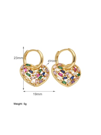 Colored Brass Cubic Zirconia Heart Minimalist Huggie Earring