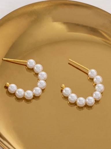 ES2044 [Little Yellow Gold] 925 Sterling Silver Imitation Pearl Geometric Minimalist Stud Earring