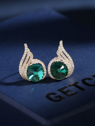 green Brass Cubic Zirconia Flame Luxury Stud Earring