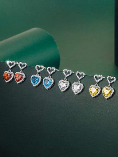 Brass Cubic Zirconia Heart Dainty Cluster Earring