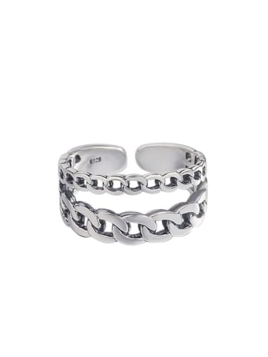 925 Sterling Silver Hollow Geometric  Chain Vintage Stackable Ring