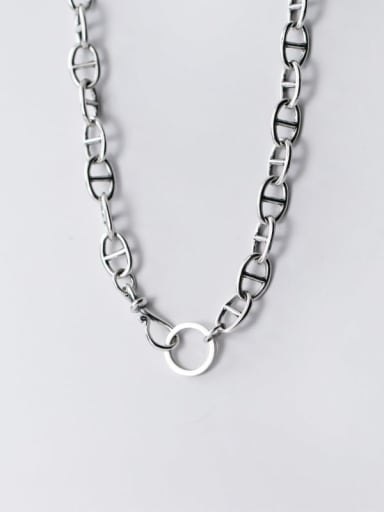 925 Sterling Silver Hollow Geometric Vintage  Chain Necklace