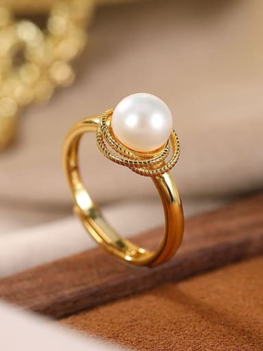 925 Sterling Silver Freshwater Pearl Round Vintage Band Ring