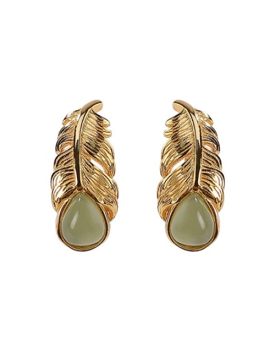925 Sterling Silver Jade Leaf Vintage Stud Earring
