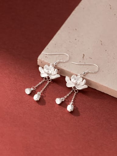 925 Sterling Silver Flower Tassel Vintage Hook Earring