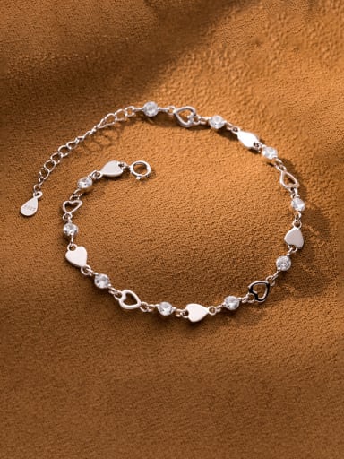 925 Sterling Silver Cubic Zirconia Heart Minimalist Bracelet