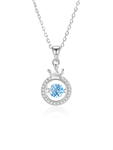 FDTD 041 Platinum+blue  Zircon 925 Sterling Silver Moissanite Crown Dainty Necklace