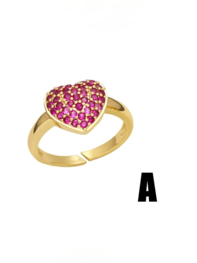 A (Rose) Brass Cubic Zirconia Heart Vintage Band Ring