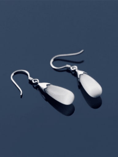 925 Sterling Silver Cats Eye Water Drop Minimalist Hook Earring