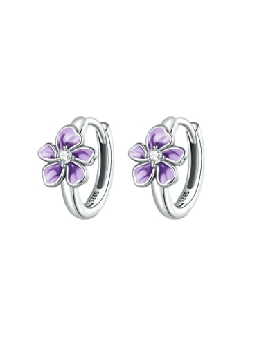 925 Sterling Silver Enamel Flower Cute Huggie Earring