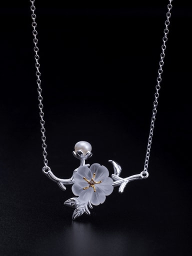 925 Sterling Silver Crystal Flower Vintage Necklace