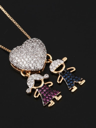 men and women Brass Cubic Zirconia Heart Cute boy and gril pendant Necklace