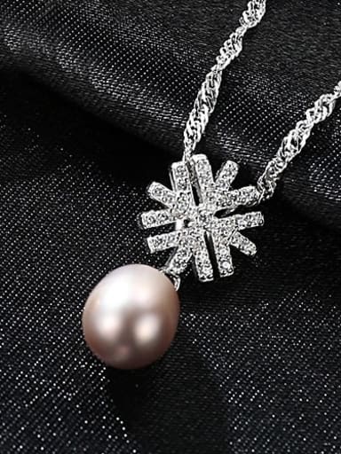 Purple 5D01 925 Sterling Silver Water Wave Chain Freshwater Pearl Fashion Snowflake Necklace