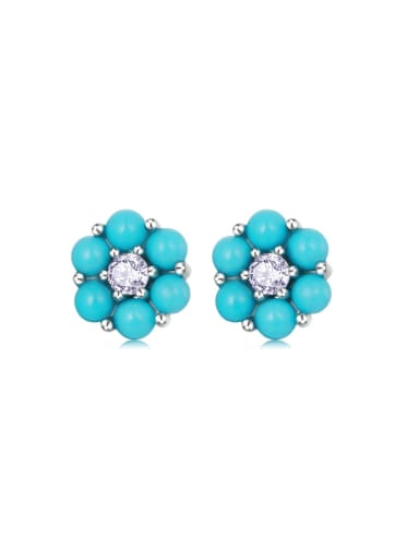 925 Sterling Silver Turquoise Flower Vintage Stud Earring