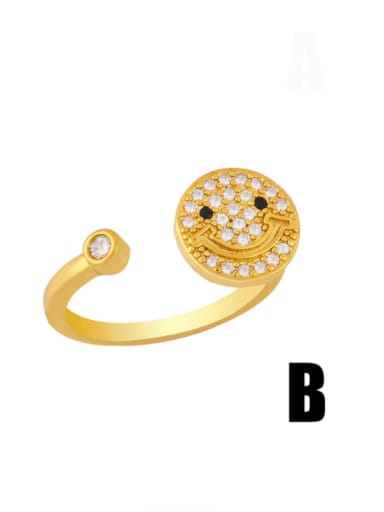 B Brass Cubic Zirconia Smiley Vintage Band Ring