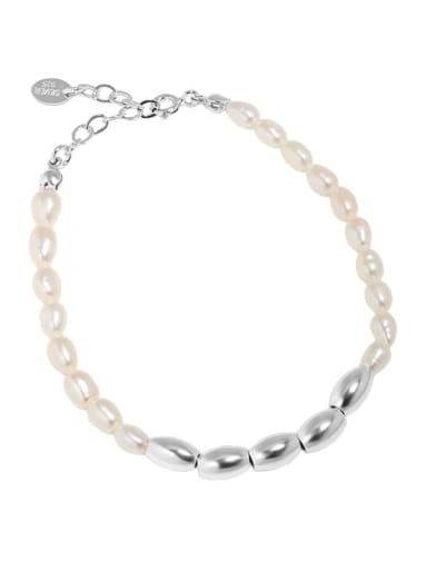 silver 925 Sterling Silver Freshwater Pearl Water Drop Vintage Beaded Bracelet